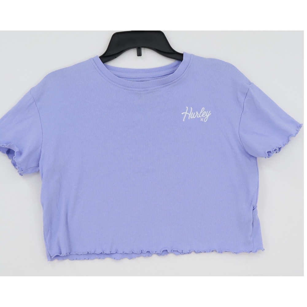 Hurley Girls Purple Ribbed Lettuce Edge Crop Top‎ Embroidered Logo Size M 10-12